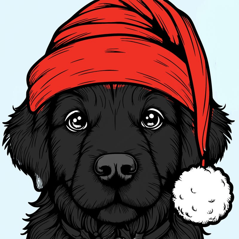 realistic dog with a christmas hat