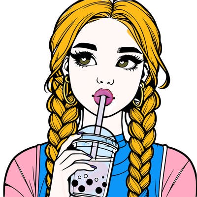 realistic girl with braided hair drinking boba