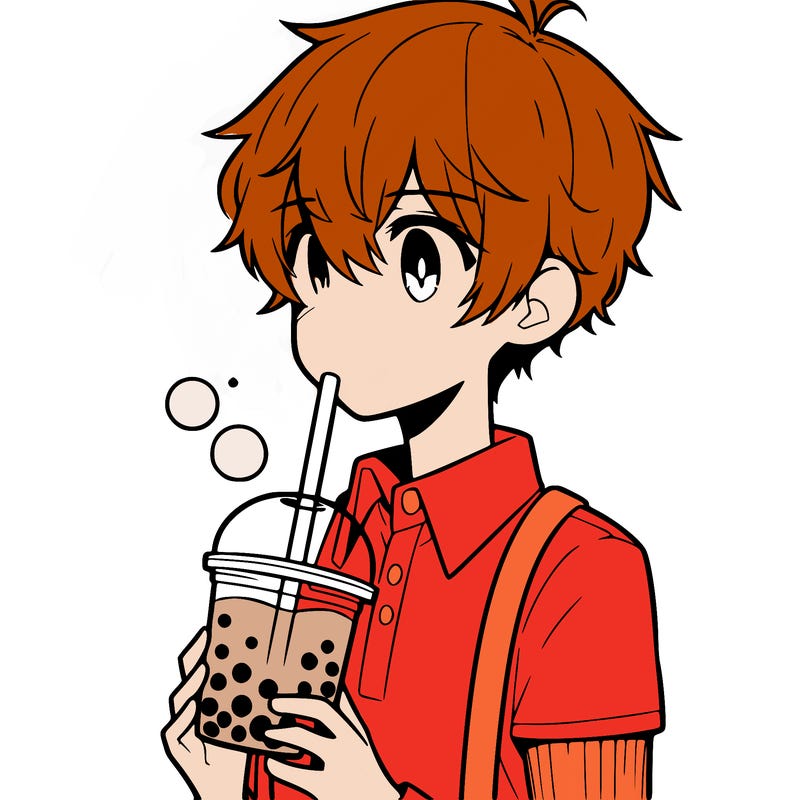 manga character boy drinking boba tea