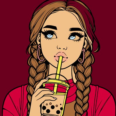 realistic girl with braided hair drinking boba