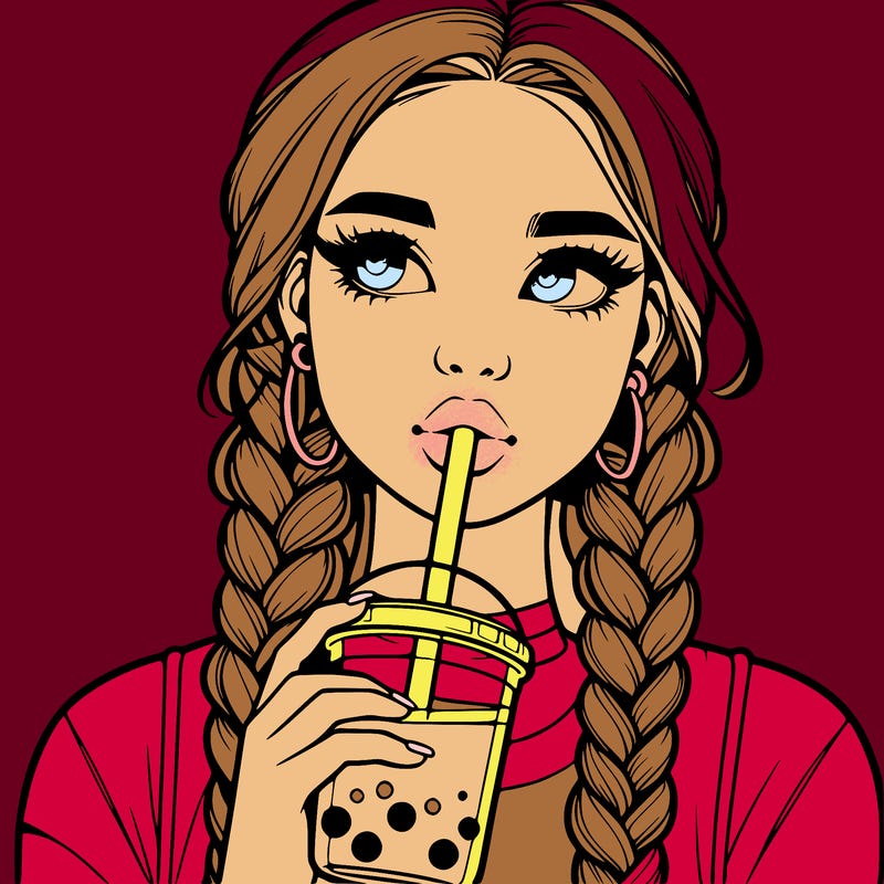 realistic girl with braided hair drinking boba