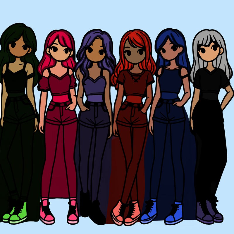 a group of girls wearing crop tops and shorts