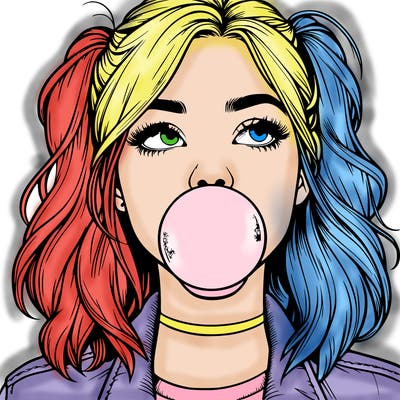 realististic girl blowing bubble -gum