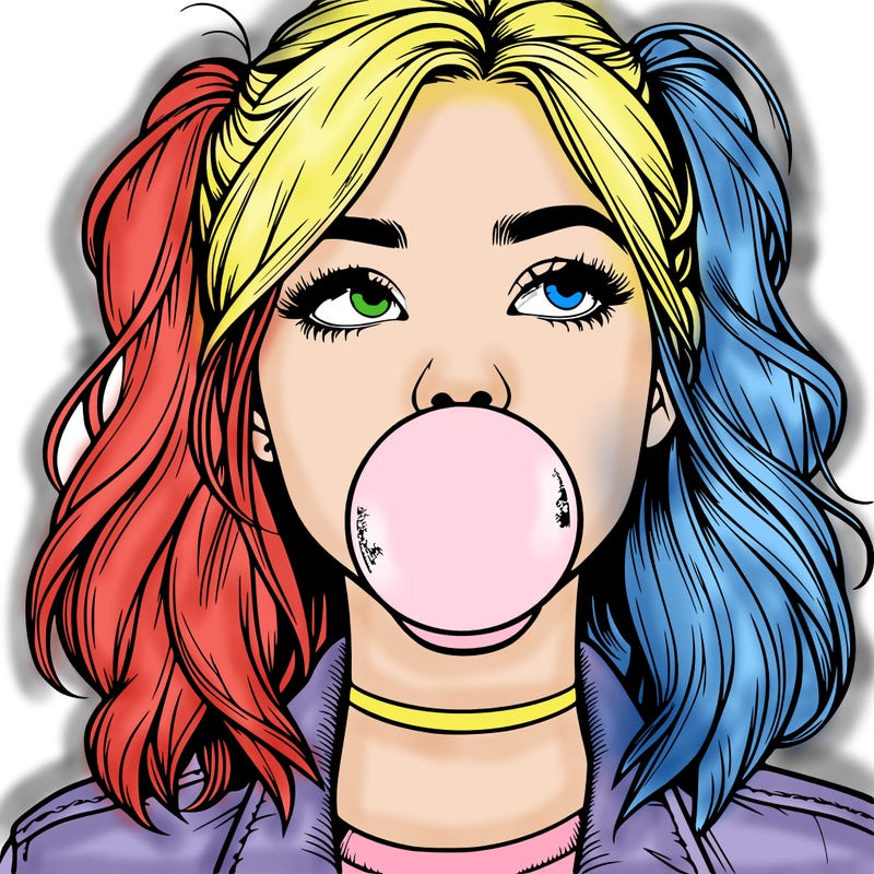 realististic girl blowing bubble -gum