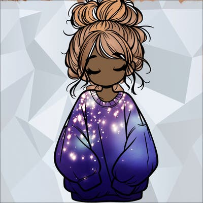 girl with baggy sweatshirt and messy bun