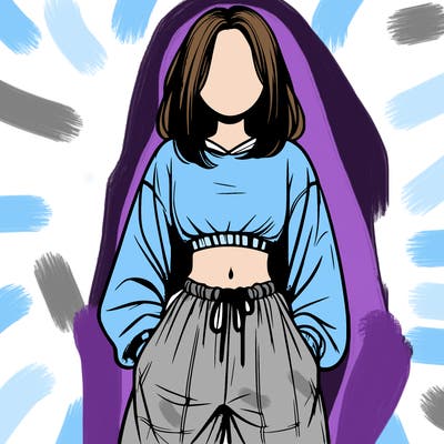 realistic girl faceless with baggy pants and a crop top