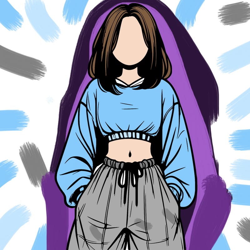 realistic girl faceless with baggy pants and a crop top