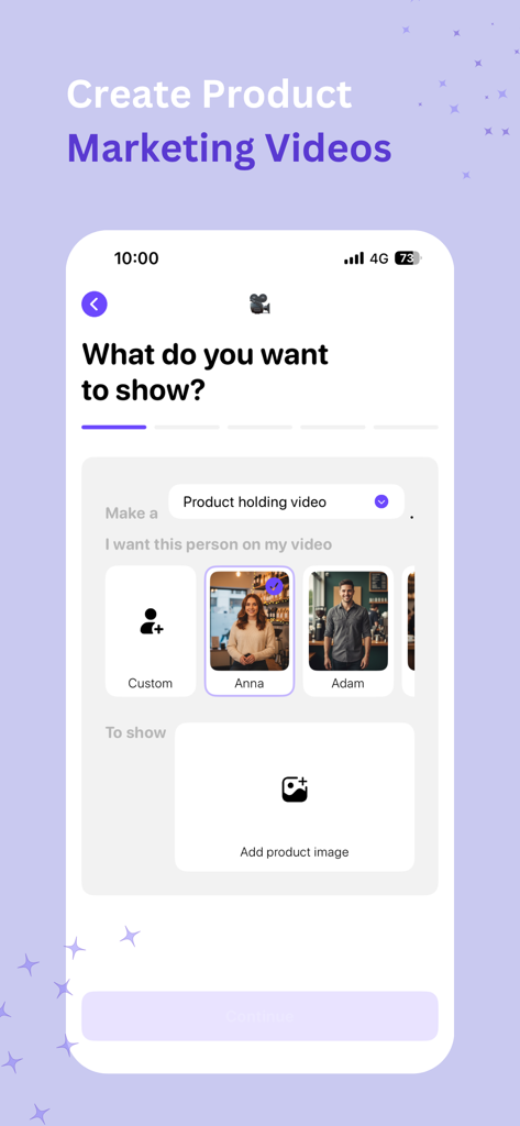 PIPITAI: Studio & Model - PIPITAI app screen showing the creation process for product marketing videos with AI models