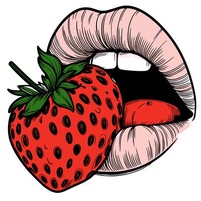 realistic lips eating strawberry