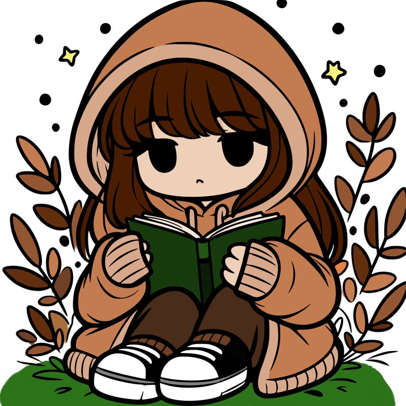 girl in oversized hoodie reading a book