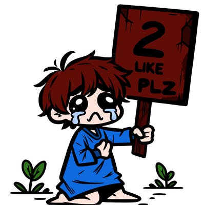 small poor toddler crying with sign that says 2 like plz