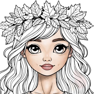 realistic girl with fall leaf crown