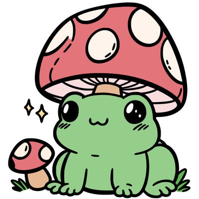 a cute frog with a mushroom hat