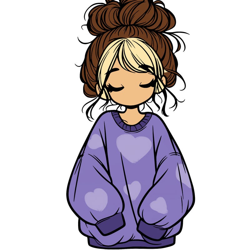 girl with baggy sweatshirt and messy bun