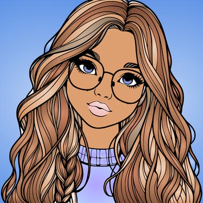 girl with long hair and freckles and glasses realistic