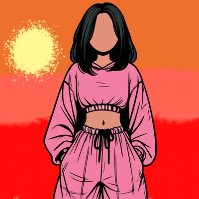 realistic girl faceless with baggy pants and a crop top