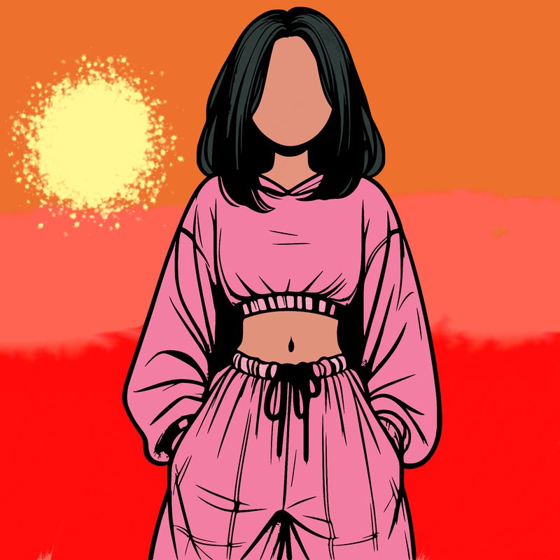 realistic girl faceless with baggy pants and a crop top