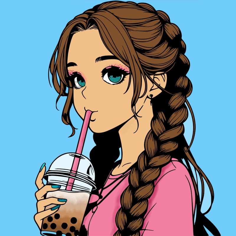 realistic girl with braided hair drinking boba