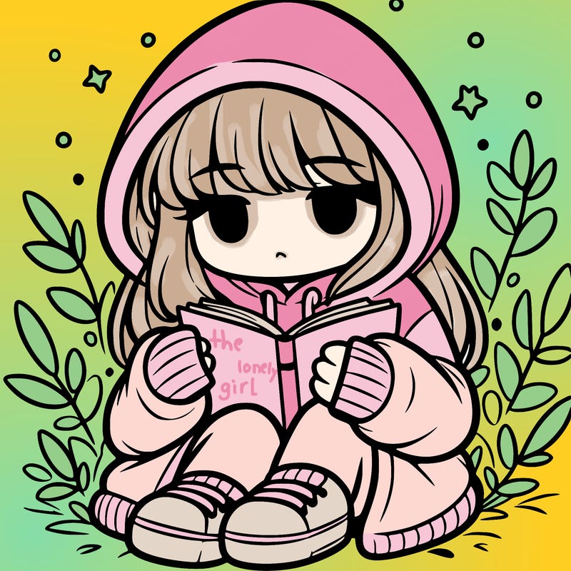 girl in oversized hoodie reading a book