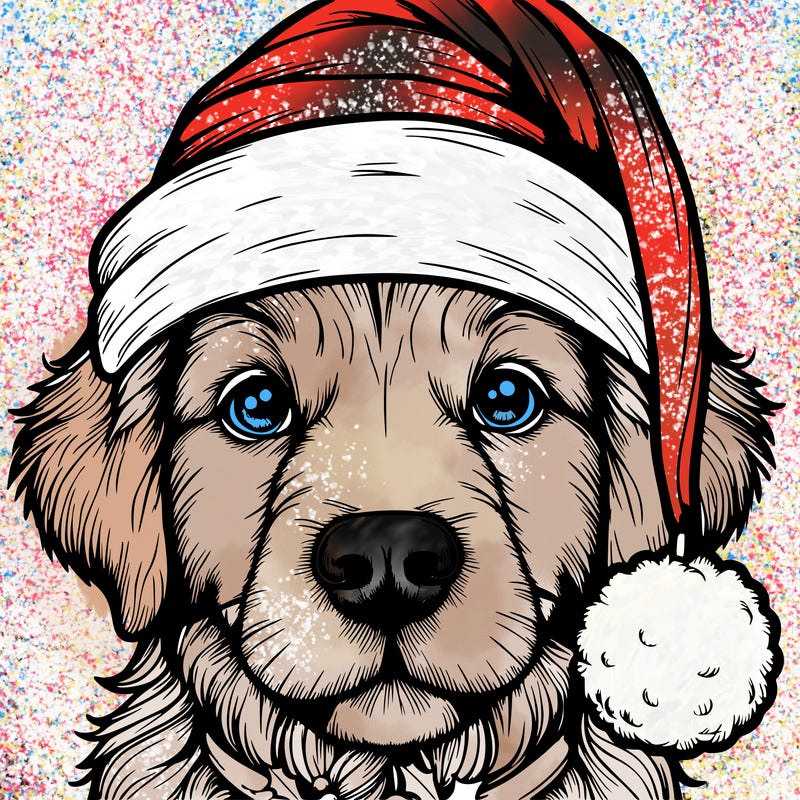 realistic dog with a christmas hat