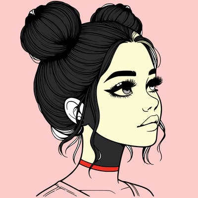realistic girl with buns on the top of her head