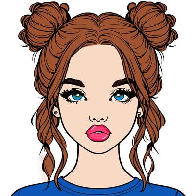 realistic girl with two buns in hair and lips