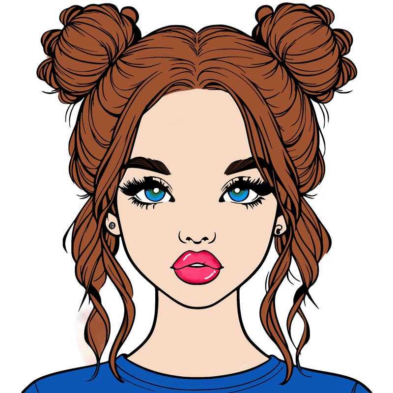 realistic girl with two buns in hair and lips