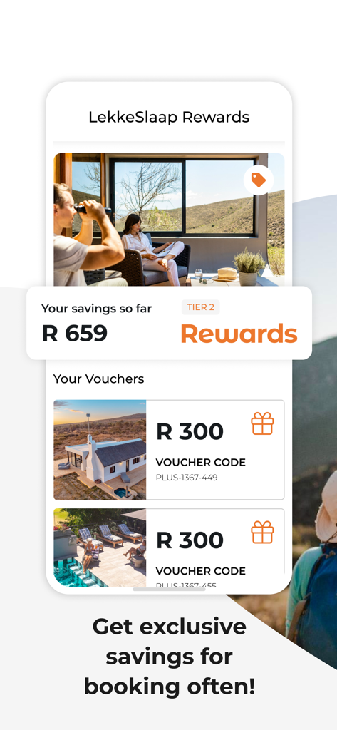 LekkeSlaap - The LekkeSlaap rewards dashboard showing accumulated savings and available travel vouchers.