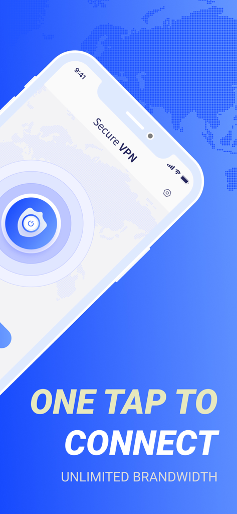 VPN Mobisec - Lightning Proxy - VPN Mobisec app interface for iPhone featuring one tap to connect and unlimited bandwidth