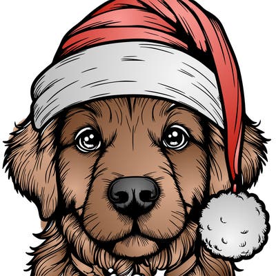 realistic dog with a christmas hat