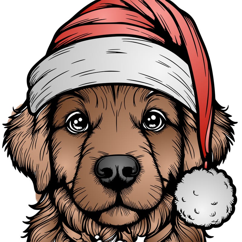 realistic dog with a christmas hat