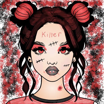 realistic girl with two buns in hair and lips