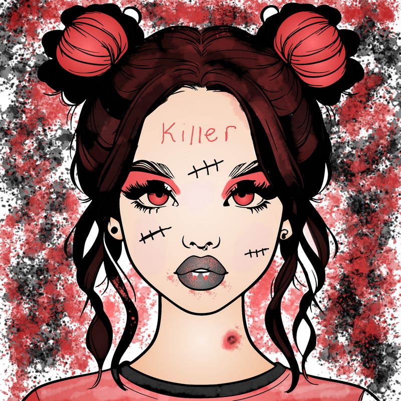 realistic girl with two buns in hair and lips