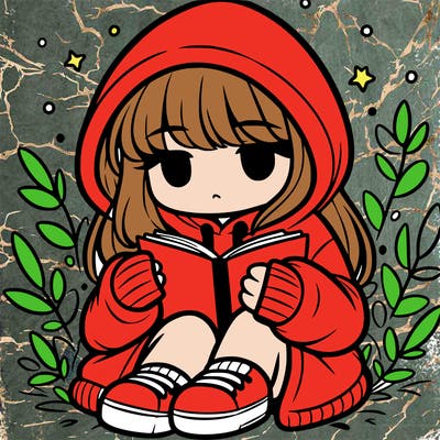 girl in oversized hoodie reading a book