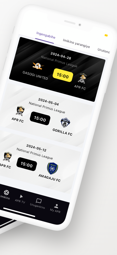 APR FC - Official APR FC app display of upcoming match fixtures and dates