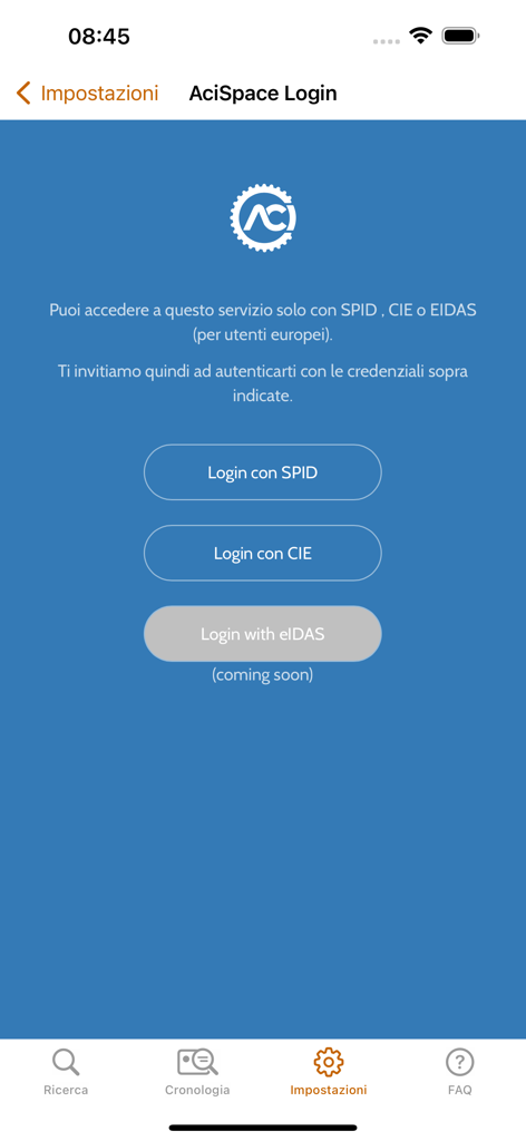 Scanner Veicoli - Scanner Veicoli app login screen showing authentication options for SPID and CIE digital identities.