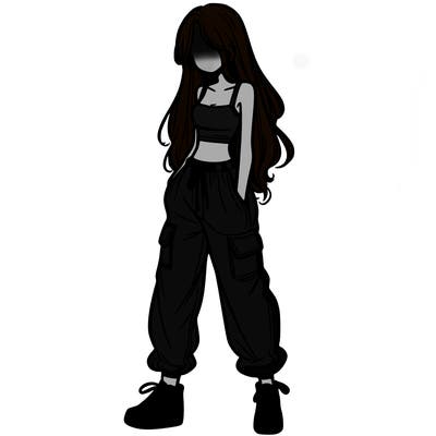 girl in baggy pants crop top and long hair