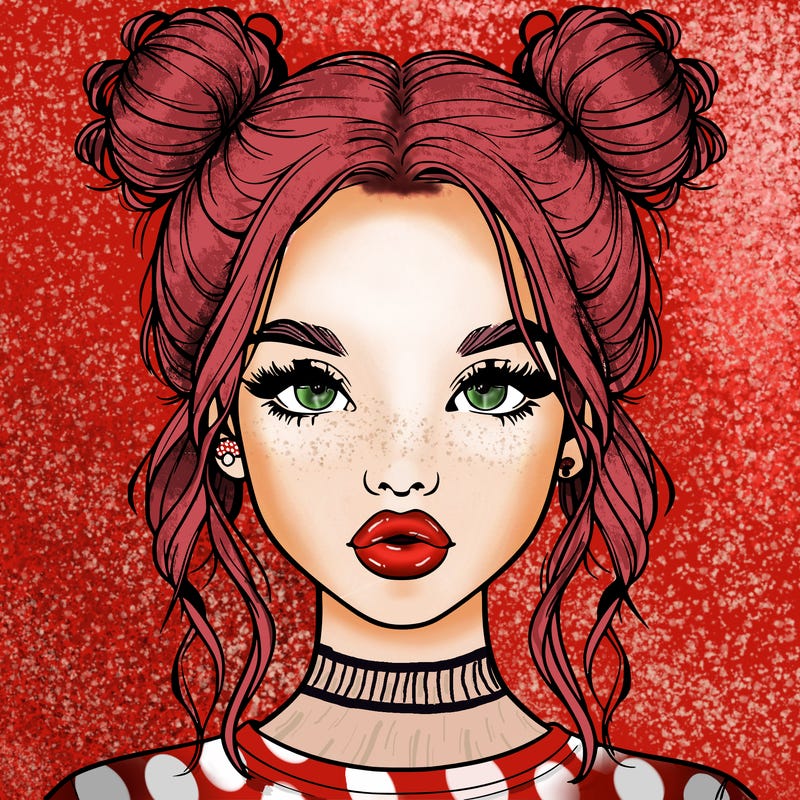 realistic girl with two buns in hair and lips