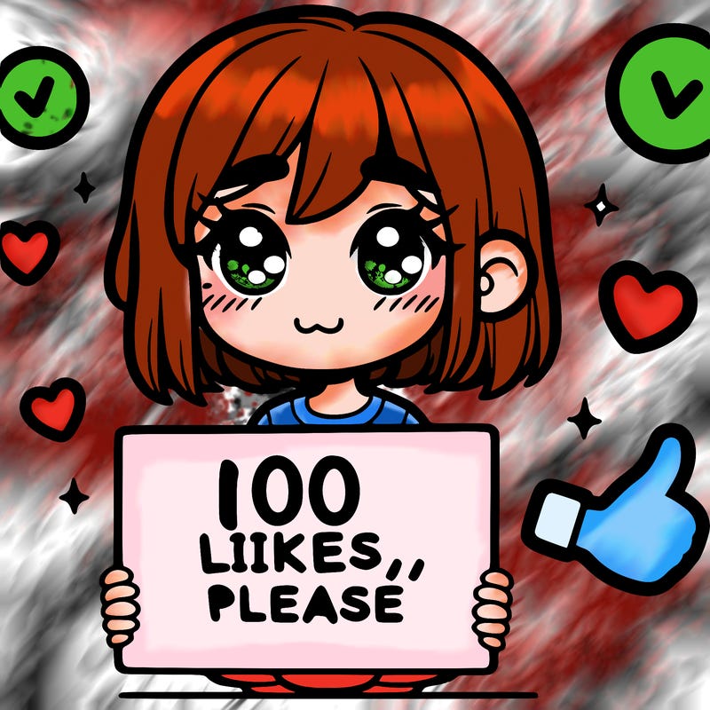 a girl with a sign saying 100 likes, please