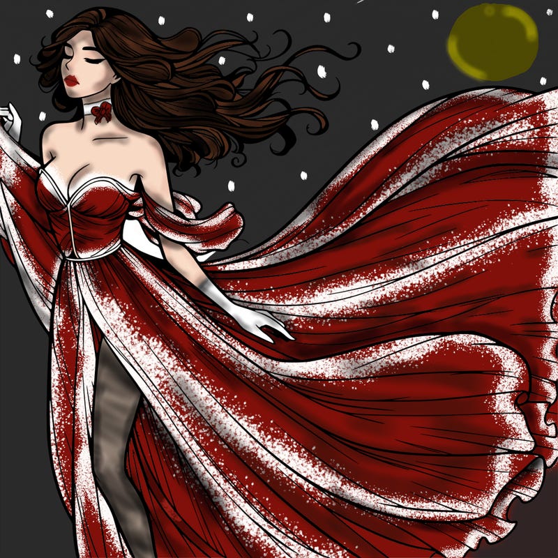 realistic woman in dress flowing the the wind