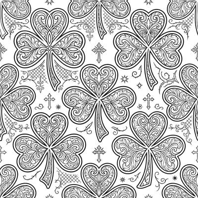 Explore a hauntingly beautiful collection of Gothic shamrock emblems, featuring intricate designs reminiscent of Victorian lace and dark mysteries. This unique coloring page offers an elegant challenge for those who love artistic details and a touch of the macabre.
