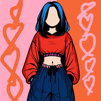 realistic girl faceless with baggy pants and a crop top