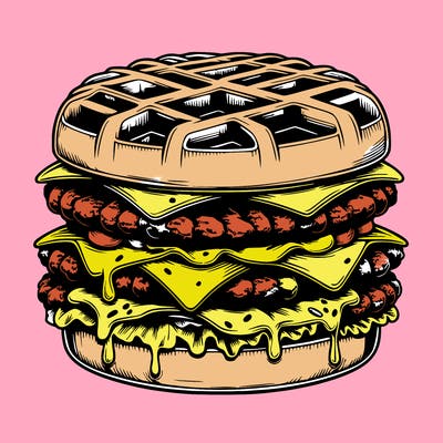 realistic waffle burger