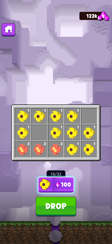 Auto Diggers - Auto Diggers mobile game screen showing an inventory grid with yellow and orange spiky diggers and a drop button