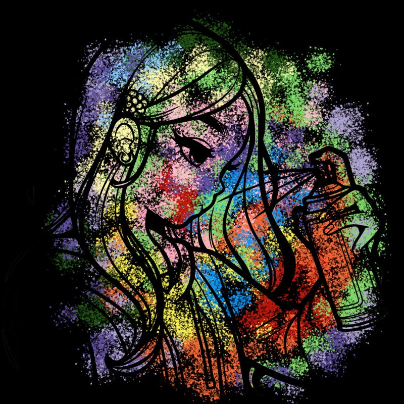 a realistic girl spray painting