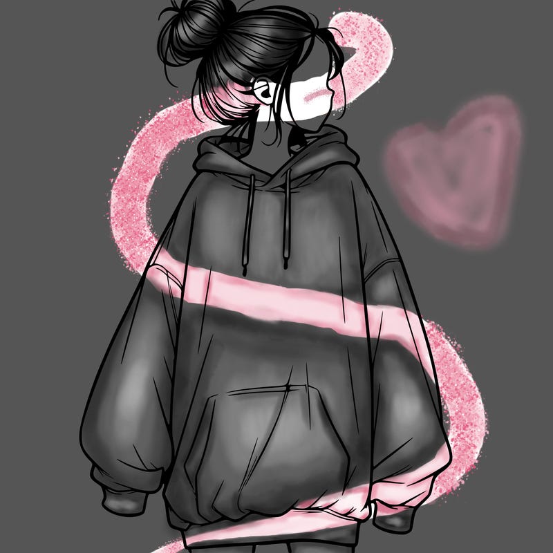 realistic girl with a oversized sweatshirt on and a bun