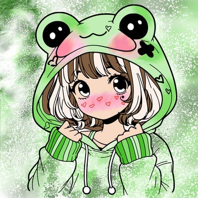a cute teenage girl wearing a frog hoodie