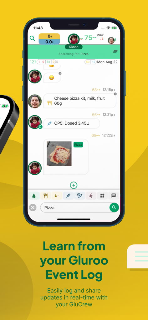 Gluroo Diabetes Logger - Gluroo Diabetes-Ereignisprotokoll mit Echtzeit-Updates und Mahlzeitenverfolgung