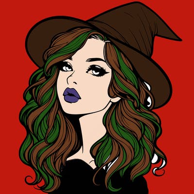 realistic witch girl with wavy hair and lips
