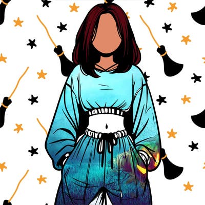 realistic girl faceless with baggy pants and a crop top